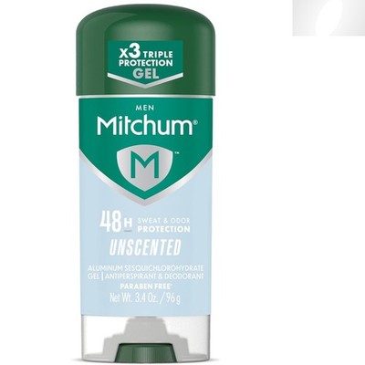 Mitchum Men's 48HR Triple Odor Protection Antiperspirant Gel, Unscented, 3.4oz
