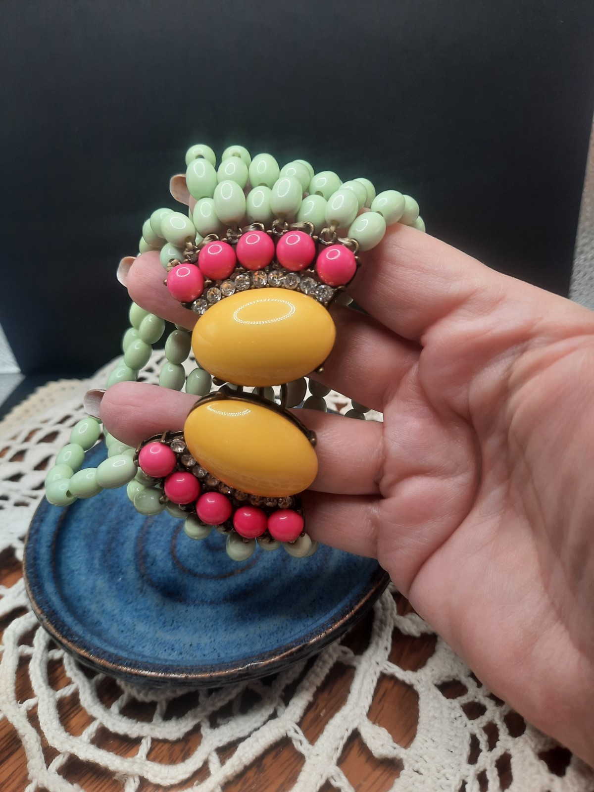 Colorful Multi Beaded Statement Stretch Wide Brac… - image 3