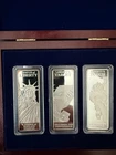 Statue of Liberty 3 Bar Silver Set .999 Fine w/Display Box 3oz. total Silver