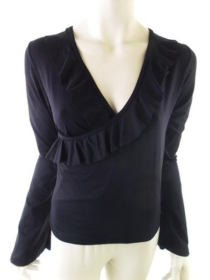 FREEMAN T. PORTER Damen Wickelbluse Gr. L Schwarz Langer Ärmel Rüsche Einfarbig