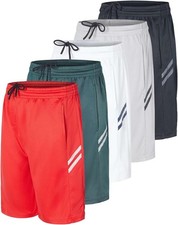 5 Pack: Boys' Athletic Basketball Sports Shorts Pockets - Quick