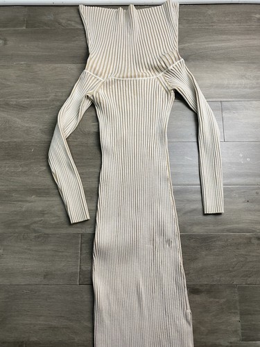 Anthropologie Sancia Dress Bodycon Brown Ribbed Stretch Knit Maxi Turtle Neck Xs - Picture 4 of 8
