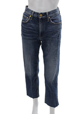 Rag & Bone Womens Cropped Straight Jeans Dark Blue Mid Rise Button Size 24