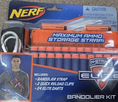 NERF MAXIMUM DART STORAGE STRAP BANDOLIER N-STRIKE ELITE 24 DARTS STRAP 2-CLIPS