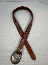 Nocona Western Real Horse Hair Leather Belt Cowboy Y2K Silver Concho Size 36