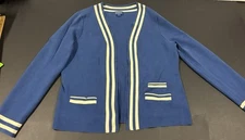 Vintage Pendelton Silk Blend Open Cardigan Sweater Blazer Size Large Blue/white