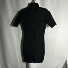 Pretty Little Thing Womens Full Zip Sweater Dress Short Sleeve Black Sz- 4 #2956