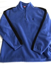 IZOD Sweater Mens Blue Quarter Zip Fleece Pullover Black Trim Mock Neck Logo