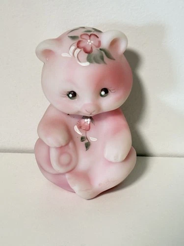 Fenton Painted Flowers Signed Teddy Bear Figurine