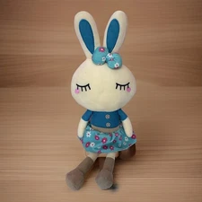 Cllayees Plush Rabbit Toy Doll 18” Blue Floral Dress Bow Gift Bunny