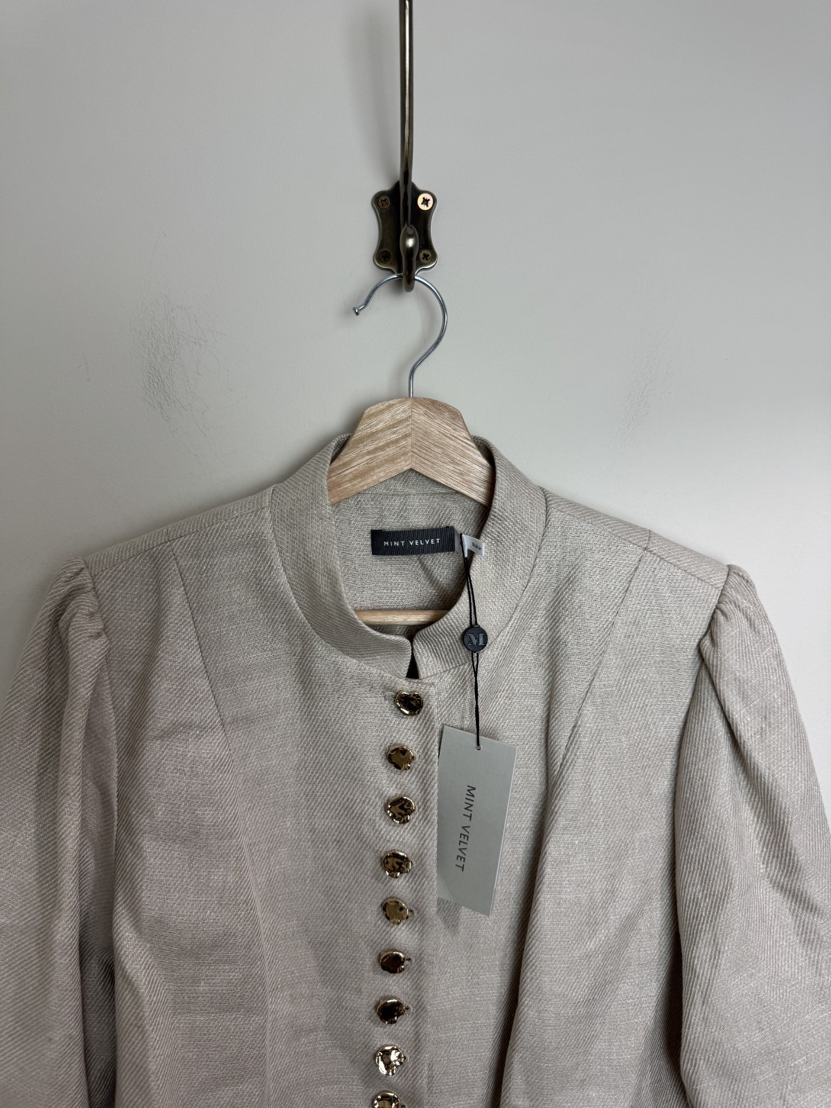Mint Velvet 100percent Linen Poets Jacket Size XL Beige Button Up RRP £165 image 2