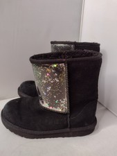 UGG Classic Clear II Glitter Boots Girls 3 Black Suede Star BB
