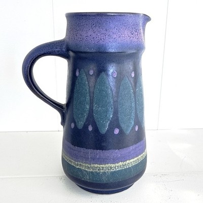 Vintage KMK Kupfermuhle Pitcher, Juice Jug, Viola Pattern Purple & Teal 1970s