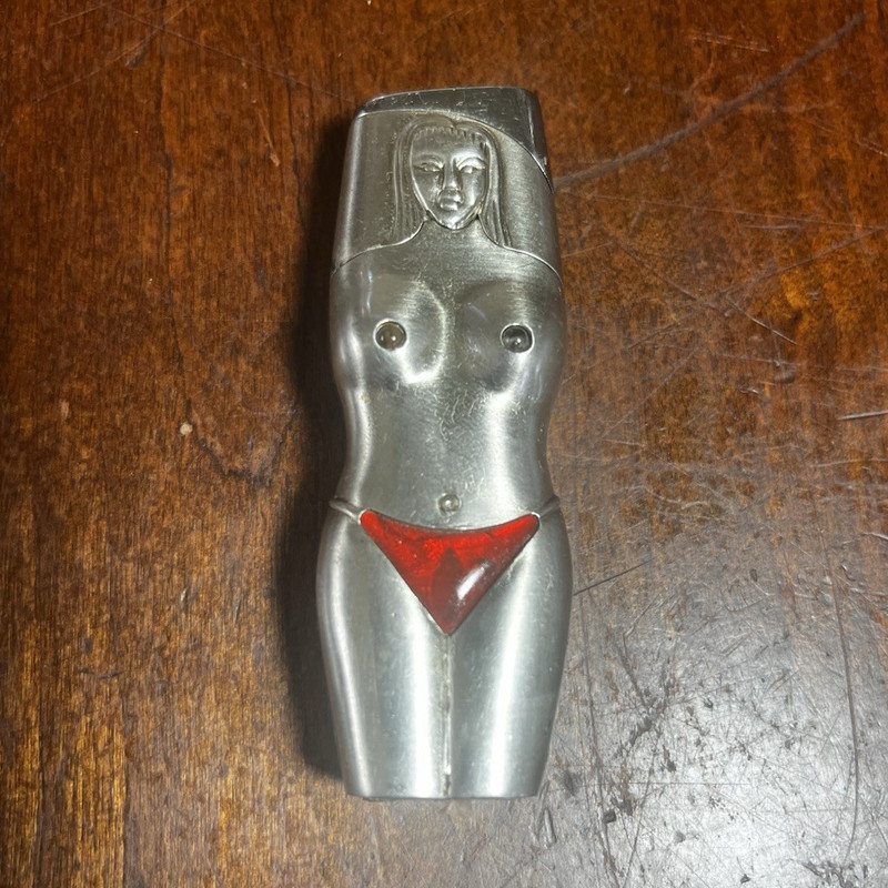 Novelty Nude Female Butane Pocket Lighter Silver Tone 3” 