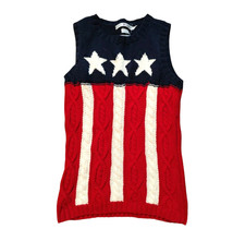 VTG Tommy Hilfiger SWEATER VEST American US Flag Cable Knit RED WHITE BLUE sz M