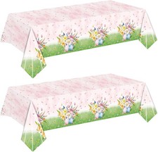 Floral Tablecloth, Pink and Green Garden Design, 2 Pack, Disposable Party Table