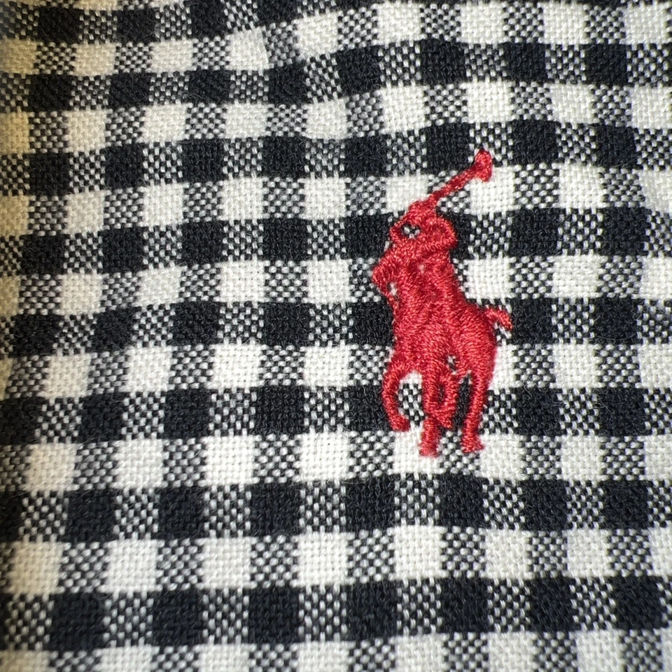 Polo Ralph Lauren Grande 14-16 Negro Guinga Abotonada Manga Larga De Colección Foto 3 de 4