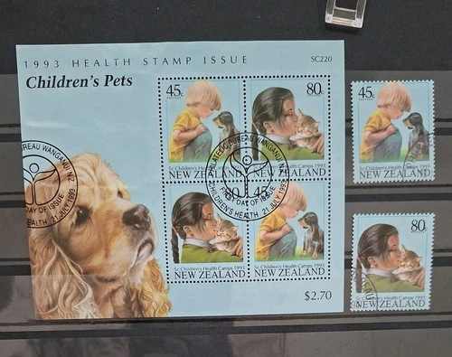 GH535 - New Zealand 1993 'Children's Pets', Health Set of Two + Mini Sheet, Used