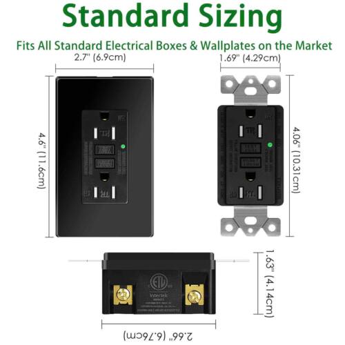 Electric Outlet Bathroom 15A GFI Receptacle Tamper-Resistant TR WR Black 10 Pack - Bild 10 von 13