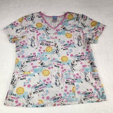 Disney Scrub Top Womens Large White Frozen Olaf Fun