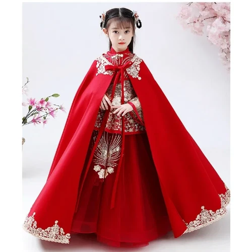 VETEMENTS Costume Hanfu Cheongsam bambina cinese capodanno festival abbigliamento abiti rossi