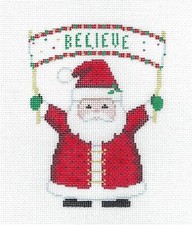 BELIEVE in SANTA CLAUS with Banner handpainted Needlepoint Canvas Susan Roberts