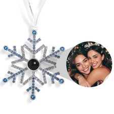Personalized Blue Projection Custom Photo Snowflake Christmas Ornament