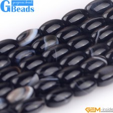 Oval Beads Black Red Brown Botswana Agate Stone Beads Jewelry Making Natural 15"