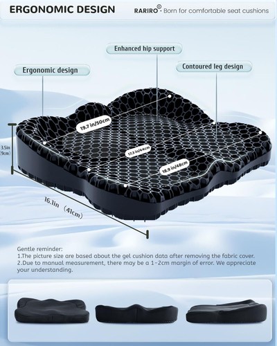 Enlarged 19.7" Gel Seat Cushion, Chair Seat Pads for Wheelchair, Gel Cushion - Picture 3 of 9