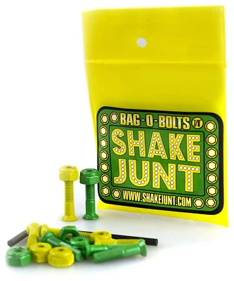 Shake Junt BAG O' BOLTS 4 GREEN, 4 YELLOW, 1" Phillips Skateboard Hardware
