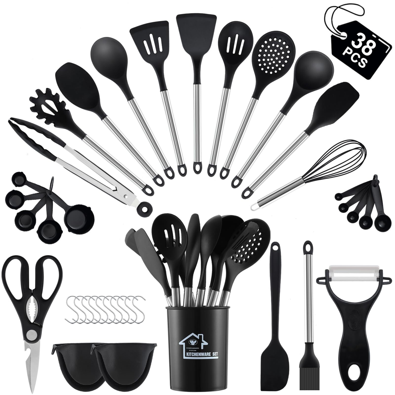 38 Pieces Kitchen Utensils Set, Silicone Cooking Utensils Set with Spatula, U...