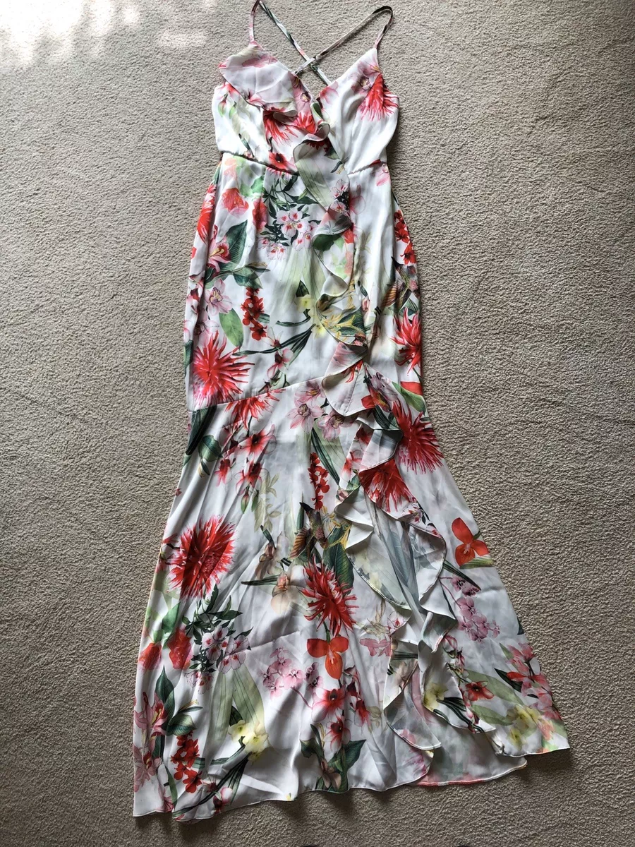 Lipsy London Maxi Dress Rose Floral Print Romantic Ruffle Sleeveless Womens US 8