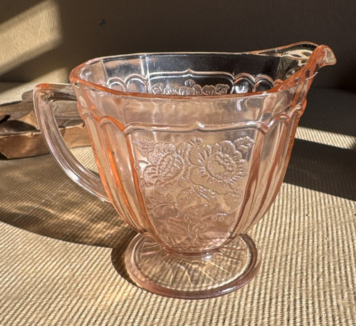 Vintage Anchor Hocking Mayfair Open Rose Pink Depression Glass Footed Creamer