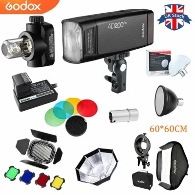 Flash exterior Godox AD200Pro TTL 2,4 G + puerta de granero BD-07 + softbox 60 * 60 cm + anexo AD-S