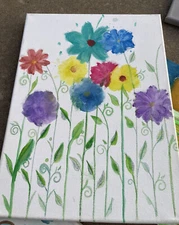 Original Flower Stems Watercolor Painting Multicolor Handmade Farmhouse 14x16