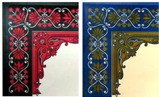 4 BLUE RED TRUNK INTERIOR corners decoration decal sticker decoration chest old