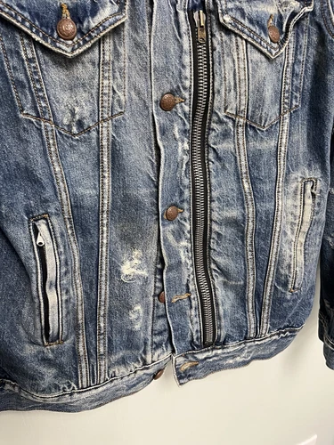 $1250 R13 Distressed Zipper Trucker Blue Jacket Large image 21