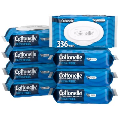Fresh Feel Flushable Wet Wipes, 8 Packs of 42 Wipes (336 Total Wipes)
