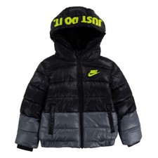 NIKE Kids' Color Block Down Hooded Puffer Coat-Black