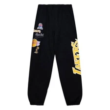 New Mens Mitchell & Ness Los Angeles Lakers NBA Champ City Fleece Bottoms.