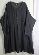 NEW Eskandar Sz 2 GRAY BLACK Linen Gauze A-Line French Coat Jacket Dress
