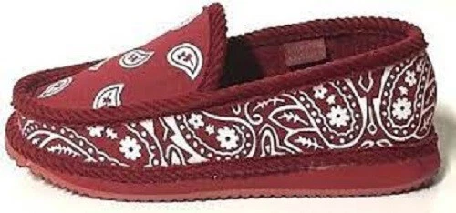Trooper America Burgundy White Bandana Canvas Corduroy Slippers