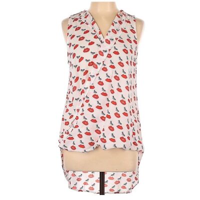 Ro & De Sheer Lipstick Eyelash Sleeveless Hi-Lo Top Blouse Sz L
