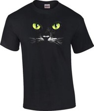 Black Cat Face Green Eyes Feline Kitty Kitten T-Shirt