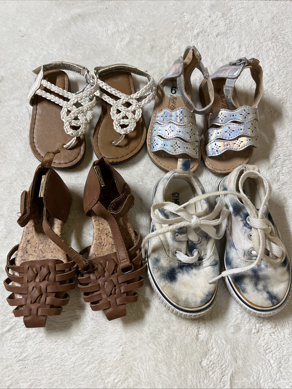 Lotto 4 scarpe bambina taglia 6 sandali sneakers tela Gymboree Osh Kosh