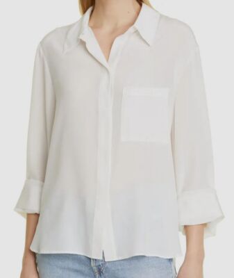 $485 TWP Women's Ivory Morning After Silk Button-Up Shirt Size M