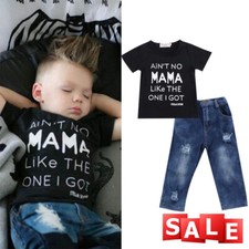 Fashion Baby Kid Toddler Boys Casual T-Shirt Denim Pants Outfit Clothes Set Suit