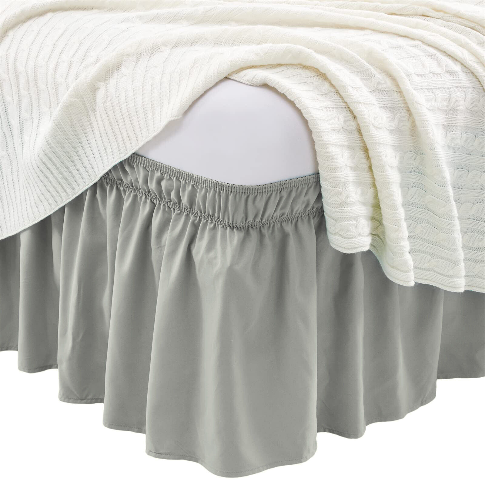 Elastic Bed Ruffle Skirt Elastic Elegant Wrap Ruffle Around Bed with 15inch Drop