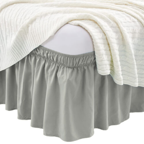 Elastic Bed Ruffle Skirt Elastic Elegant Wrap Ruffle Around Bed with 15inch Drop