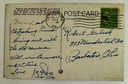 Lincoln Highway and Juniata River at Everett Pennsylvania PA 1938 Postcard L2 - Picture 2 of 2